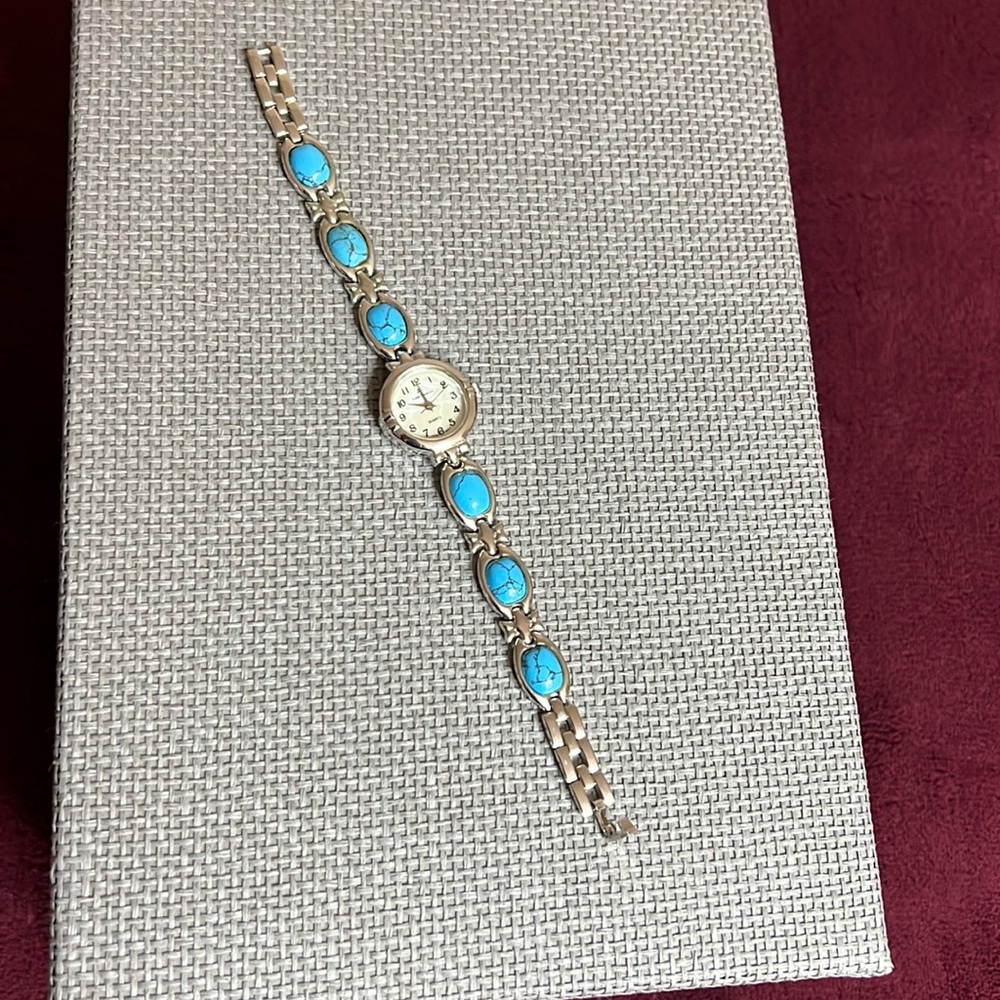 Watch turquoise color accents stainless steel back